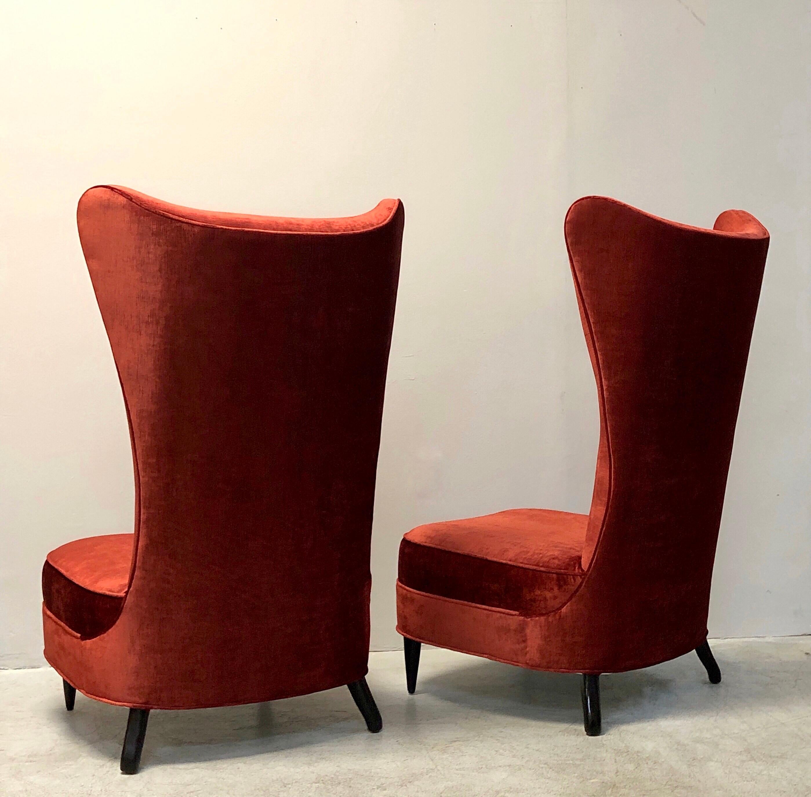 Paolo Buffa Estilo Club Espalda Alta Terciopelo Rojo  Silla Slipper Estadounidense en venta