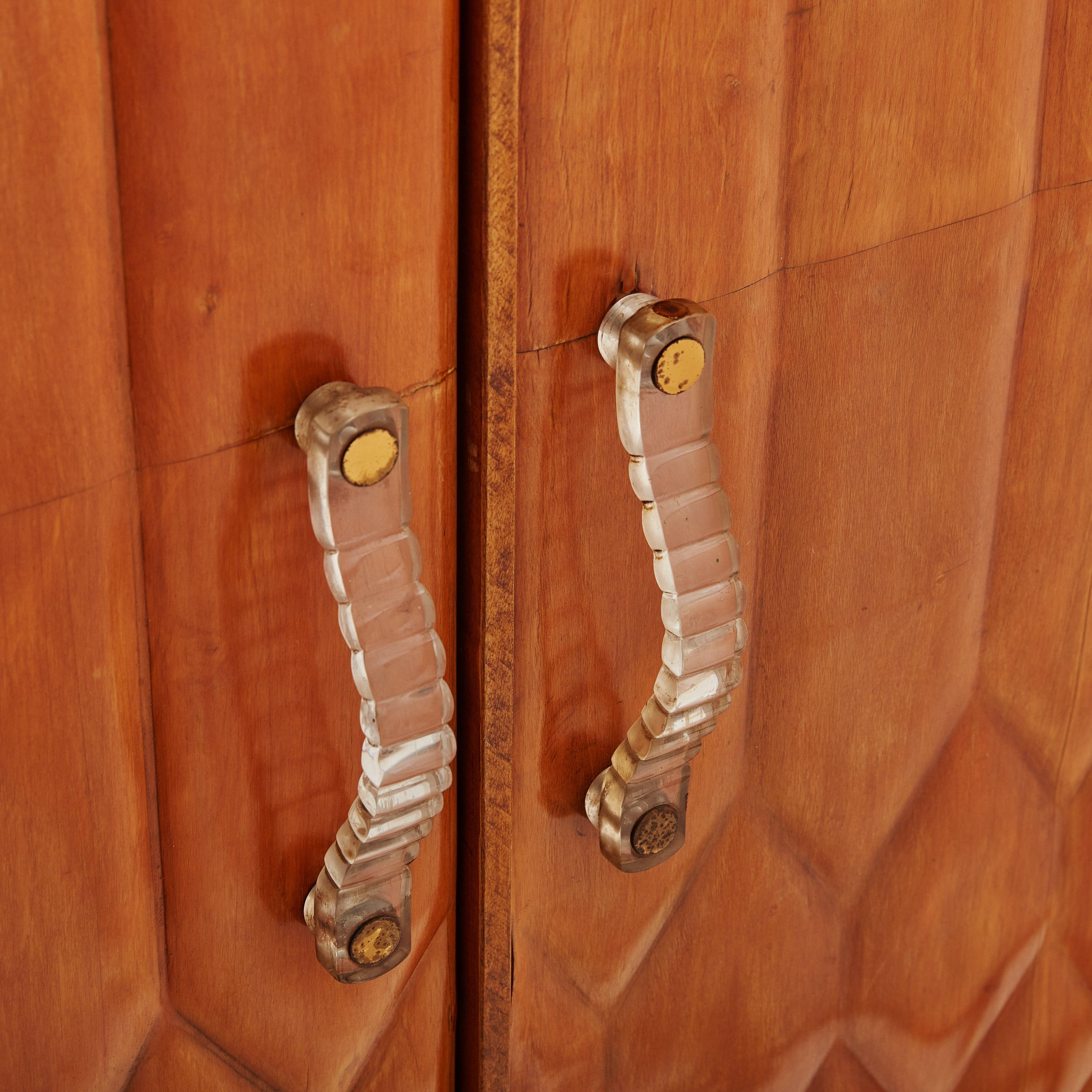Mid-Century Modern Paolo Buffa Style Wood Armoire Cabinet with Murano Glass Handles, Italy 1950s For Sale