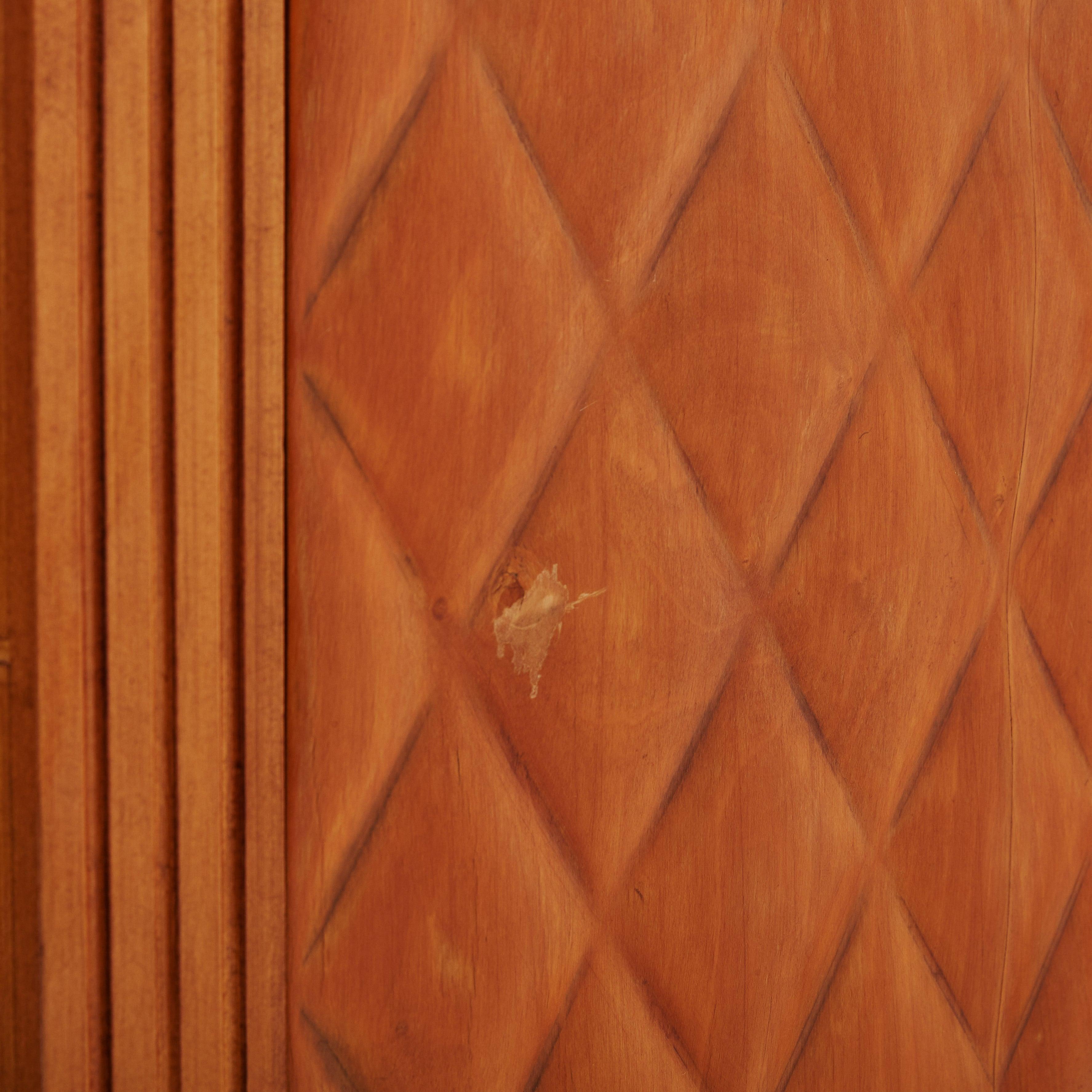 Italian Paolo Buffa Style Wood Armoire Cabinet with Murano Glass Handles, Italy 1950s For Sale