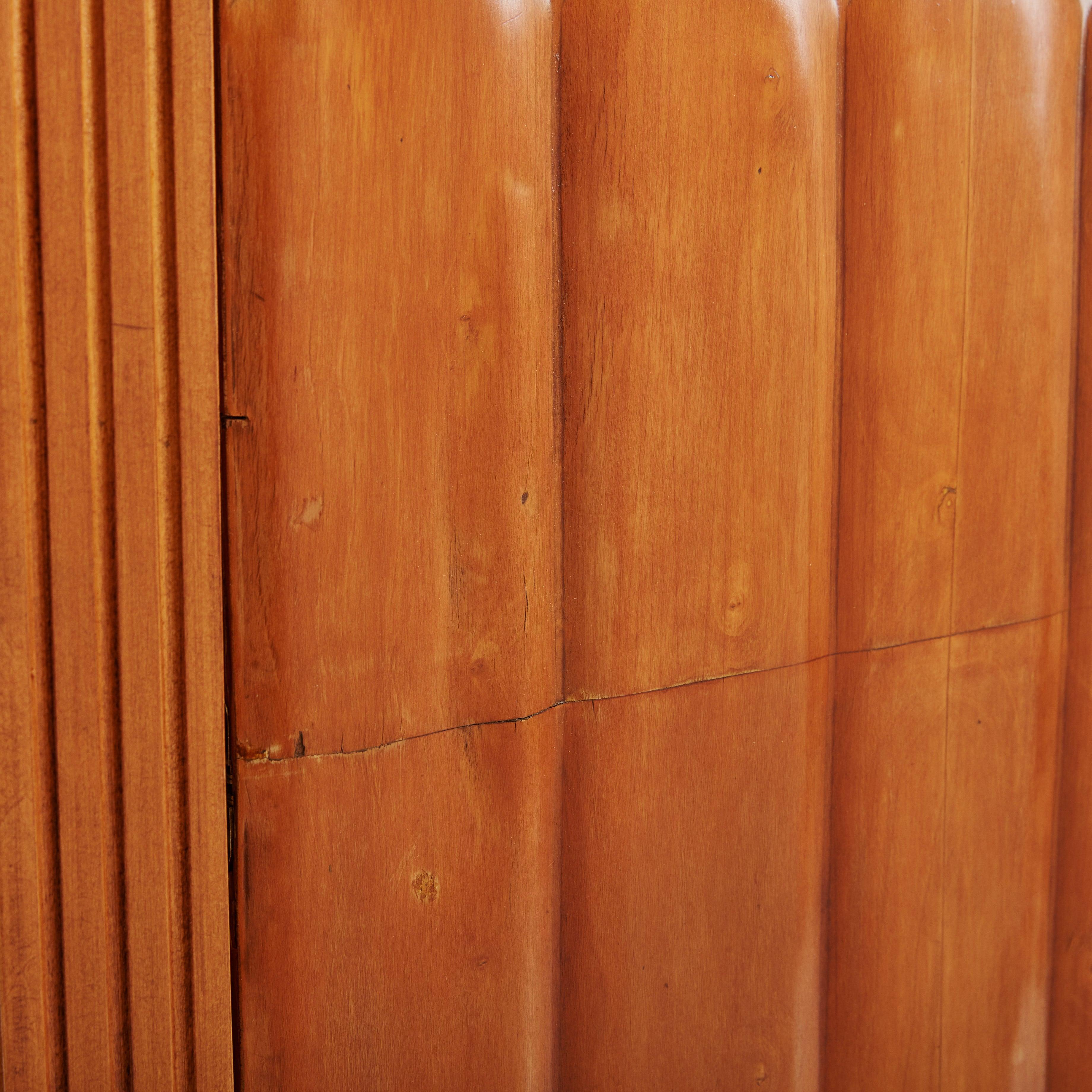 Paolo Buffa Style Wood Armoire Cabinet with Murano Glass Handles, Italy 1950s In Good Condition For Sale In Chicago, IL