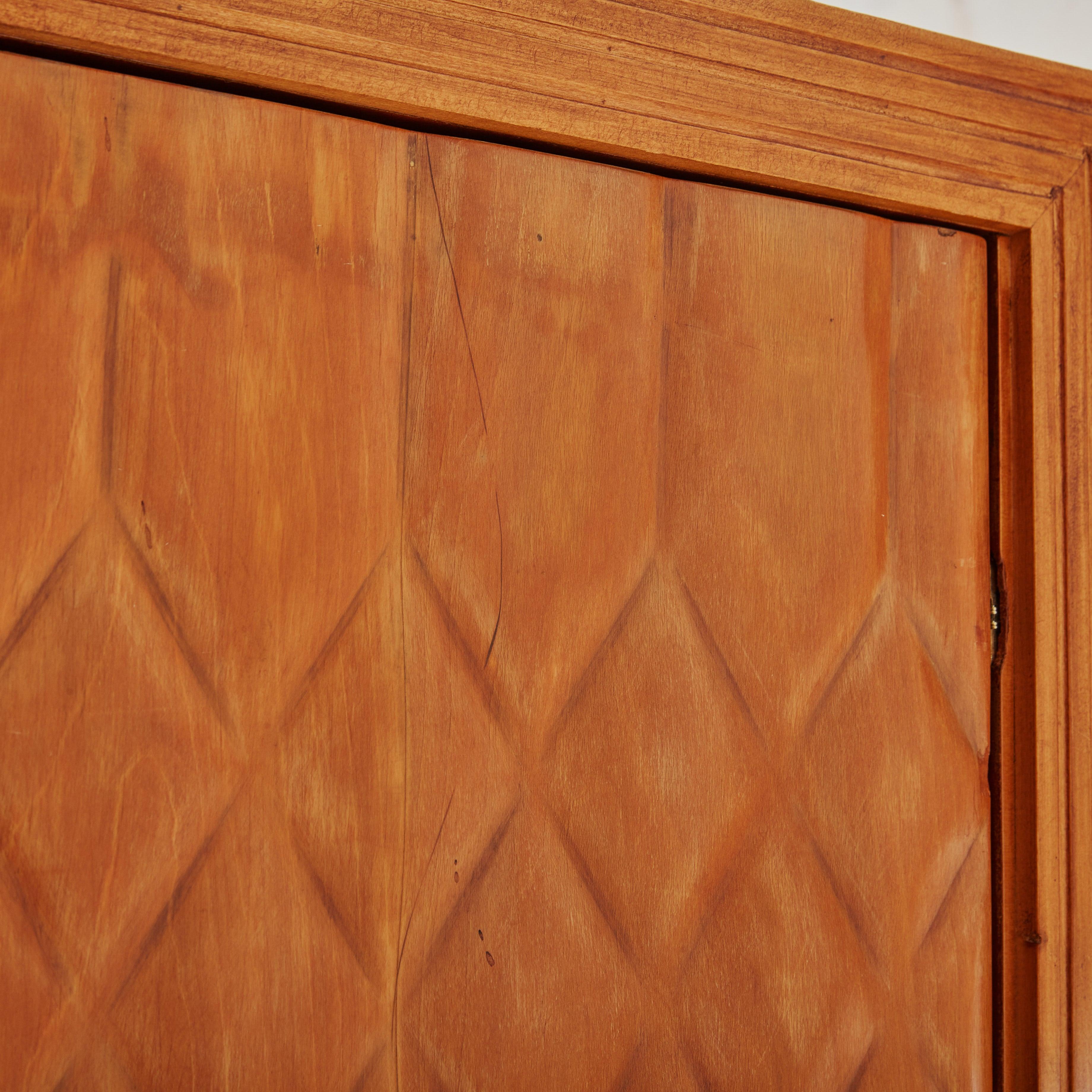 Mid-20th Century Paolo Buffa Style Wood Armoire Cabinet with Murano Glass Handles, Italy 1950s For Sale