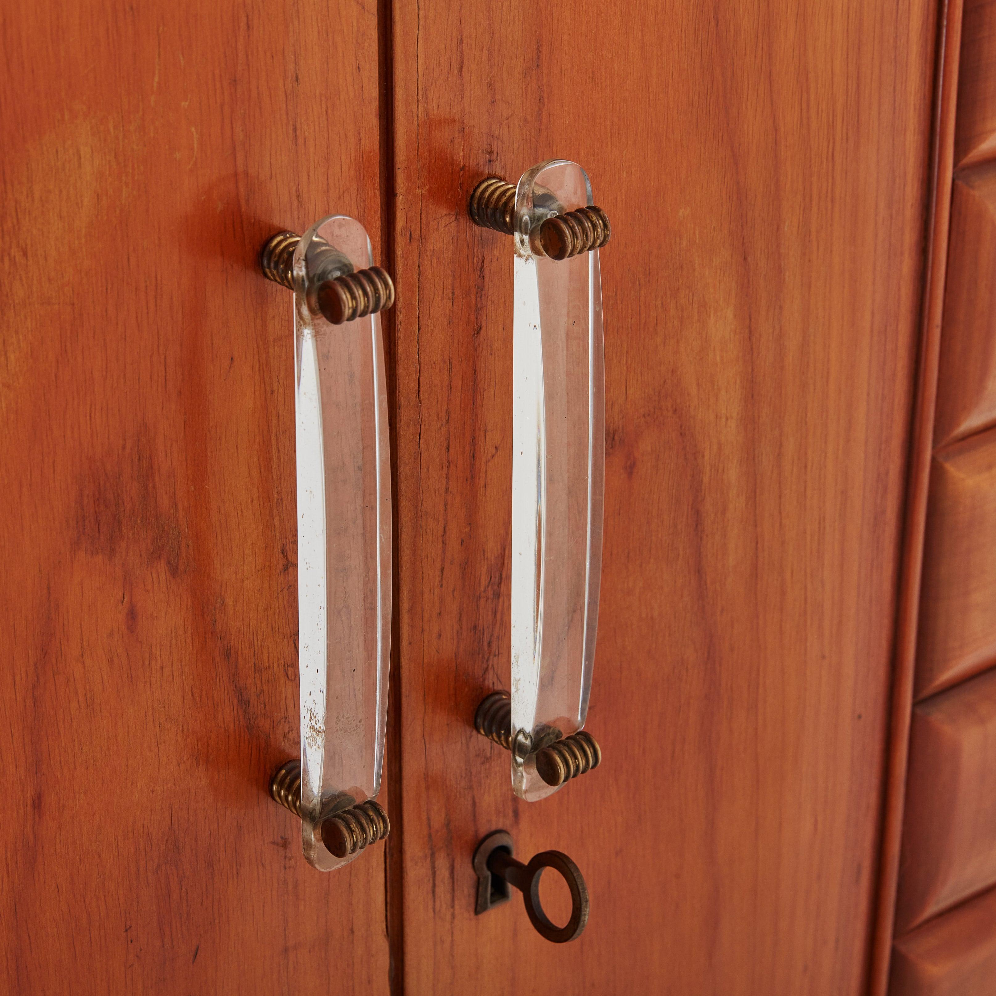 Mid-Century Modern Paolo Buffa Style Wood Armoire with Glass Handles, Italy 1940s For Sale