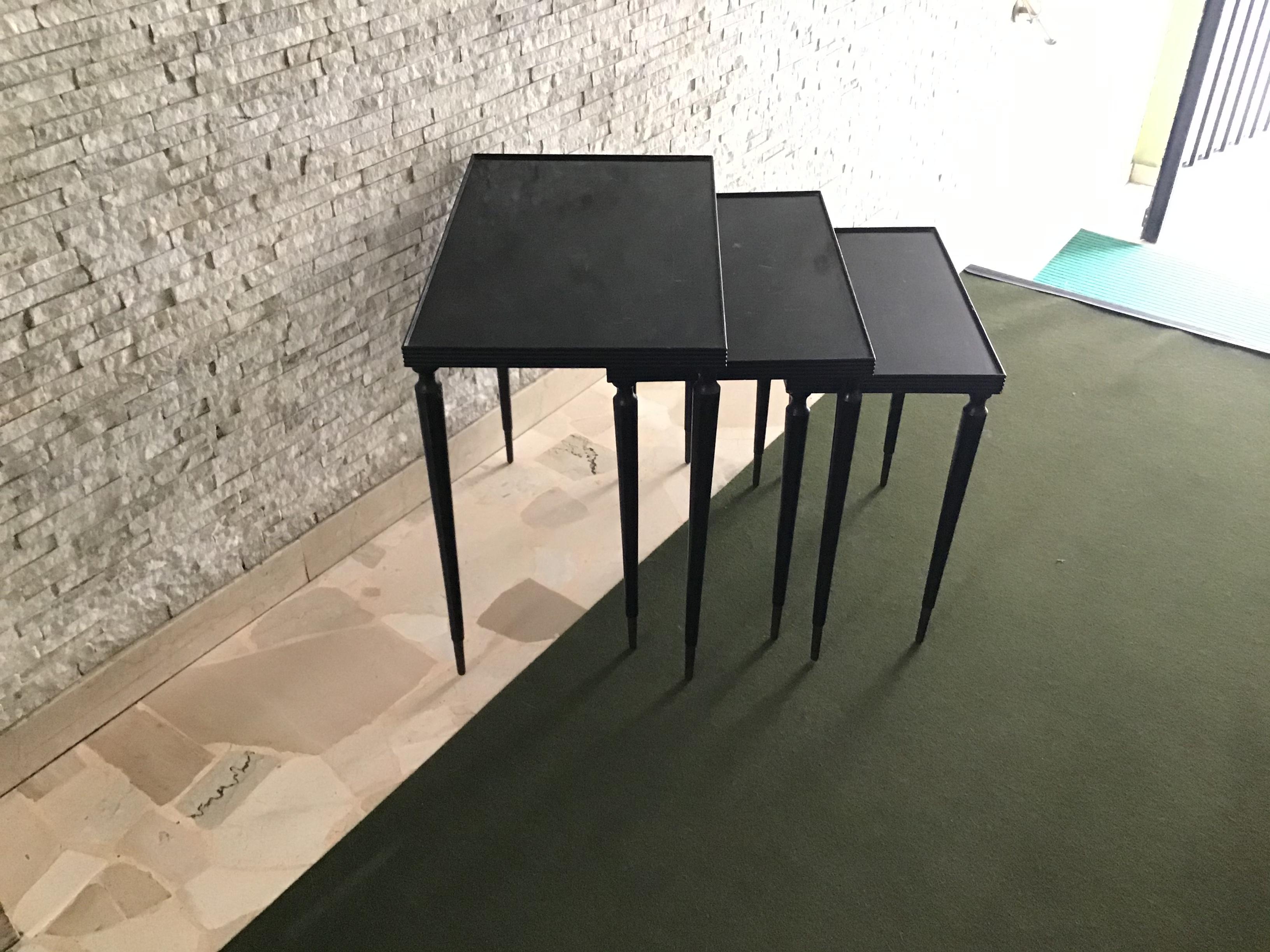 Paolo Buffa Triptych Small Tables 1940 Wood Brass, Italy For Sale 4