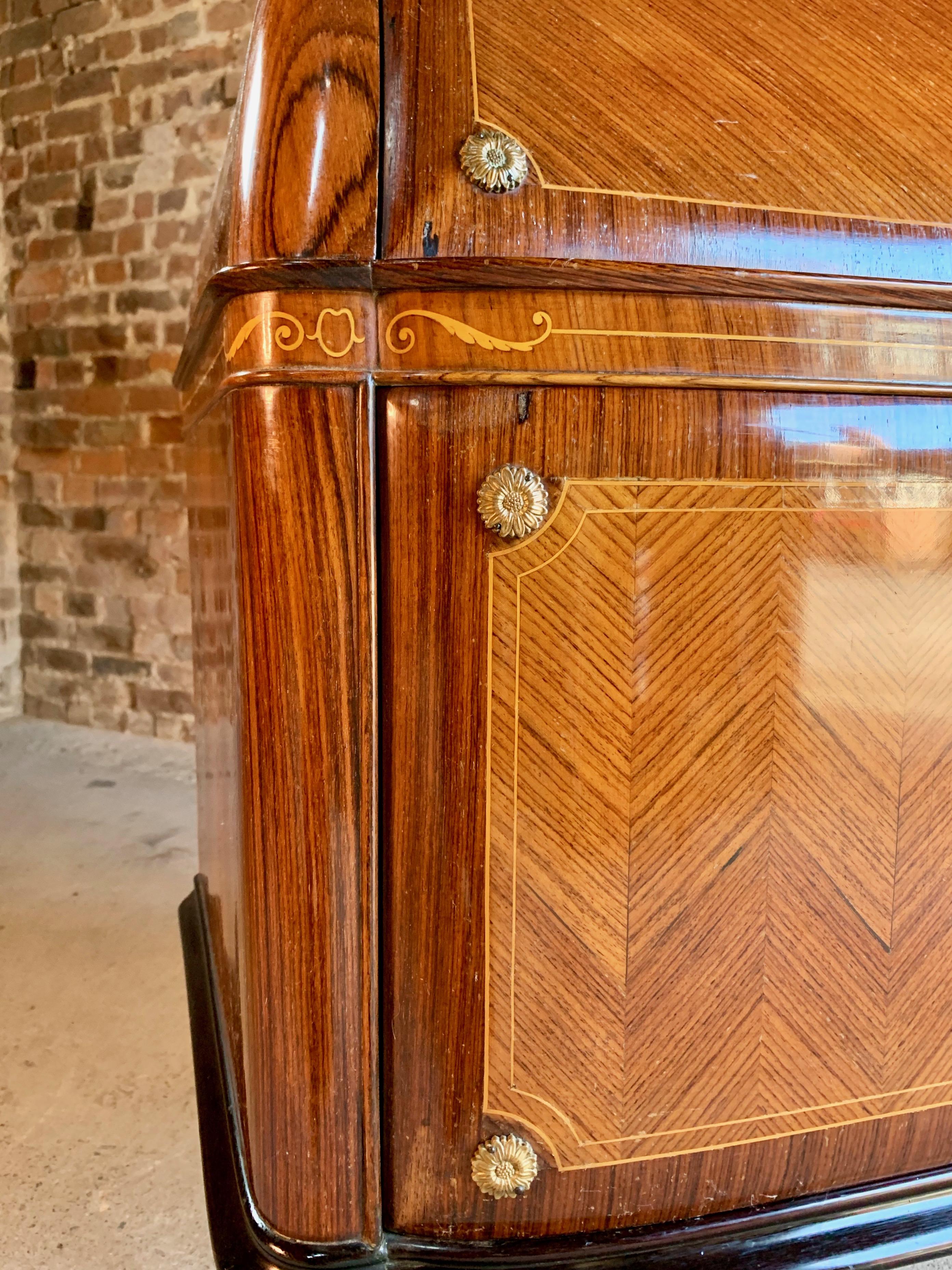 Paolo Buffa Trumeau Bureau Bookcase Kingwood Marquetry Italy, circa 1940 1