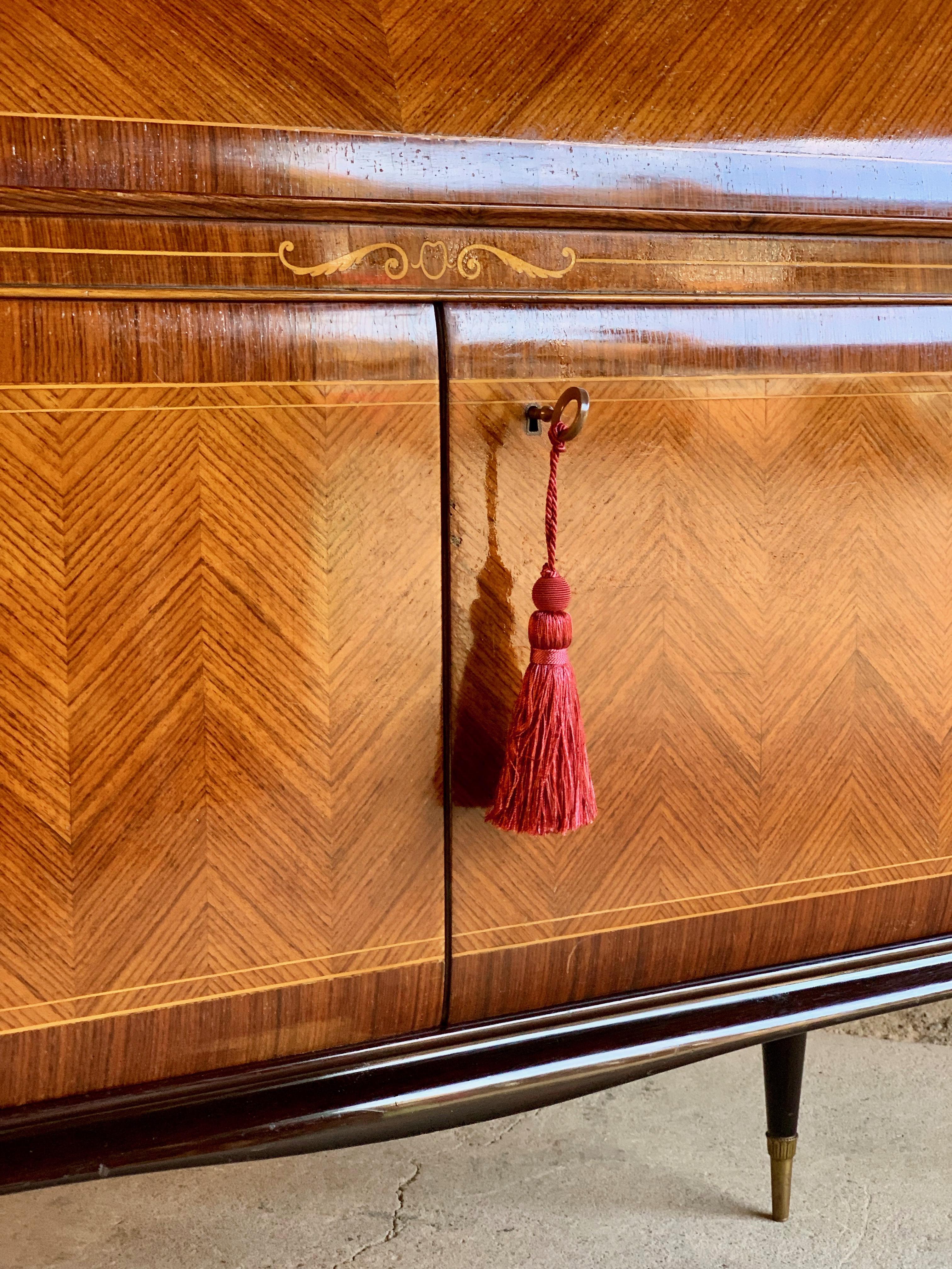 Paolo Buffa Trumeau Bureau Bookcase Kingwood Marquetry Italy, circa 1940 1