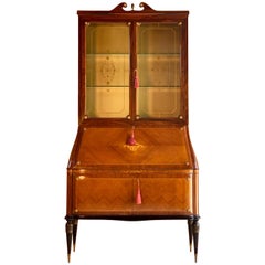 Paolo Buffa Trumeau Bureau Bookcase Kingwood Marquetry Italy, circa 1940