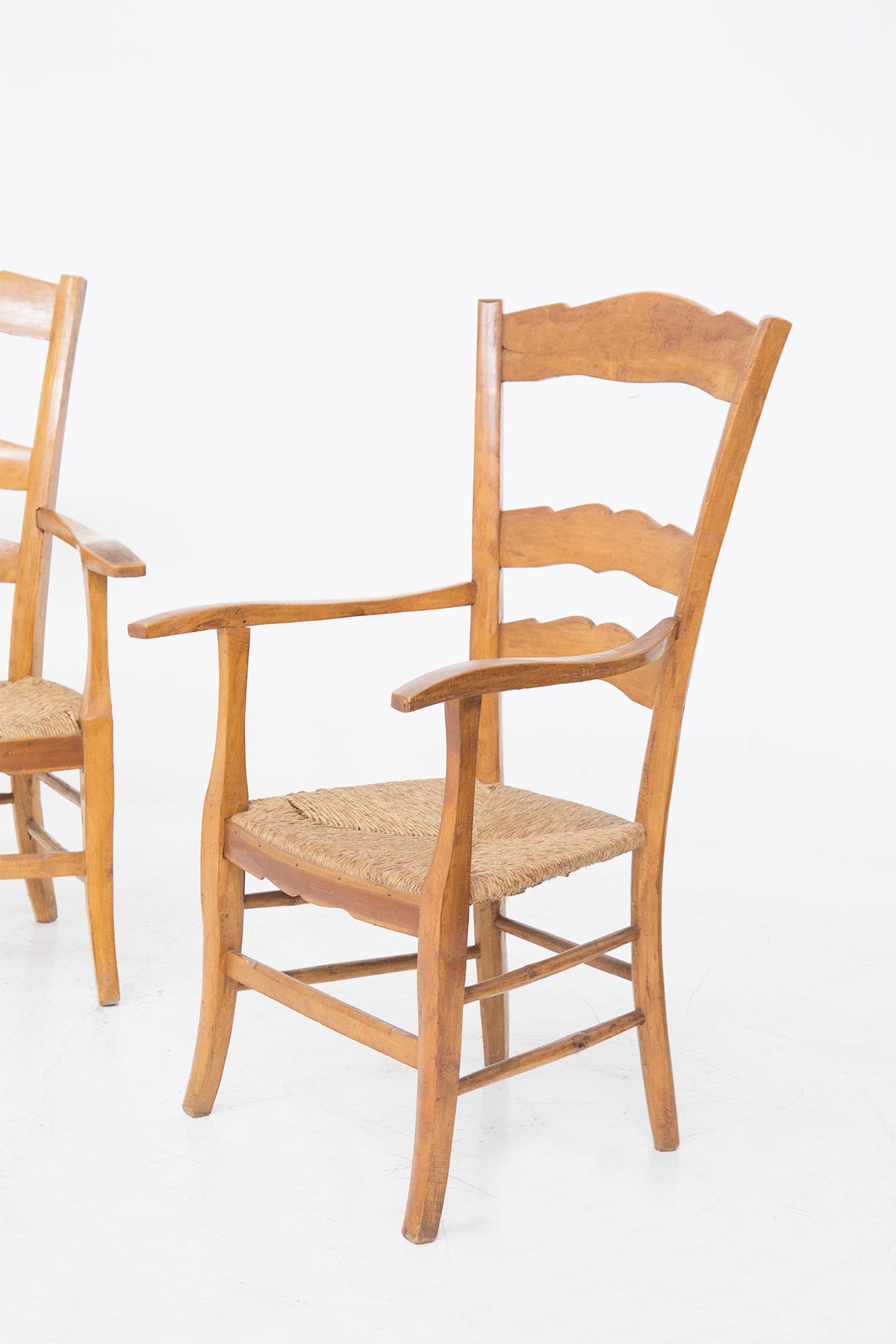 Mid-Century Modern Paolo Buffa Two Head Chairs in Wood and Straw 'Attr.' For Sale
