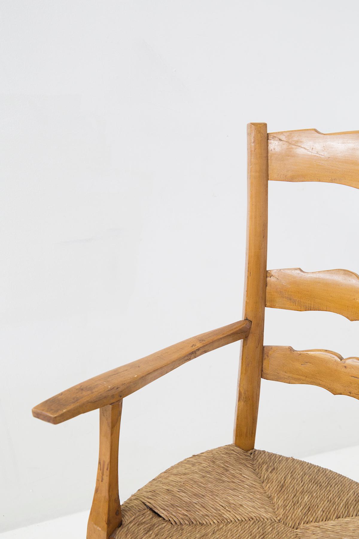 italien Paolo Buffa Deux chaises à tête en bois et paille ''Attr. en vente