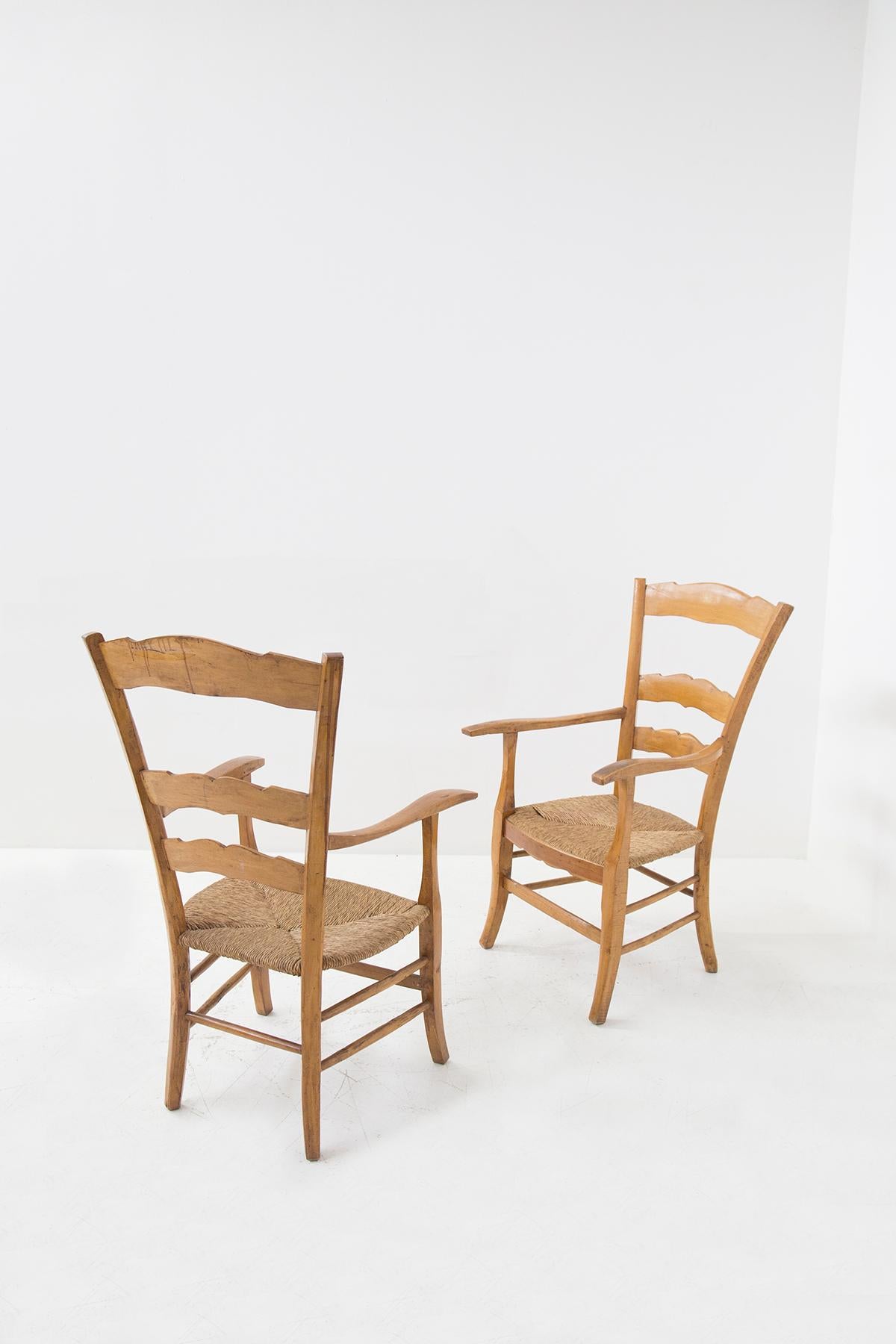 Paolo Buffa Two Head Chairs in Wood and Straw 'Attr.' For Sale 1