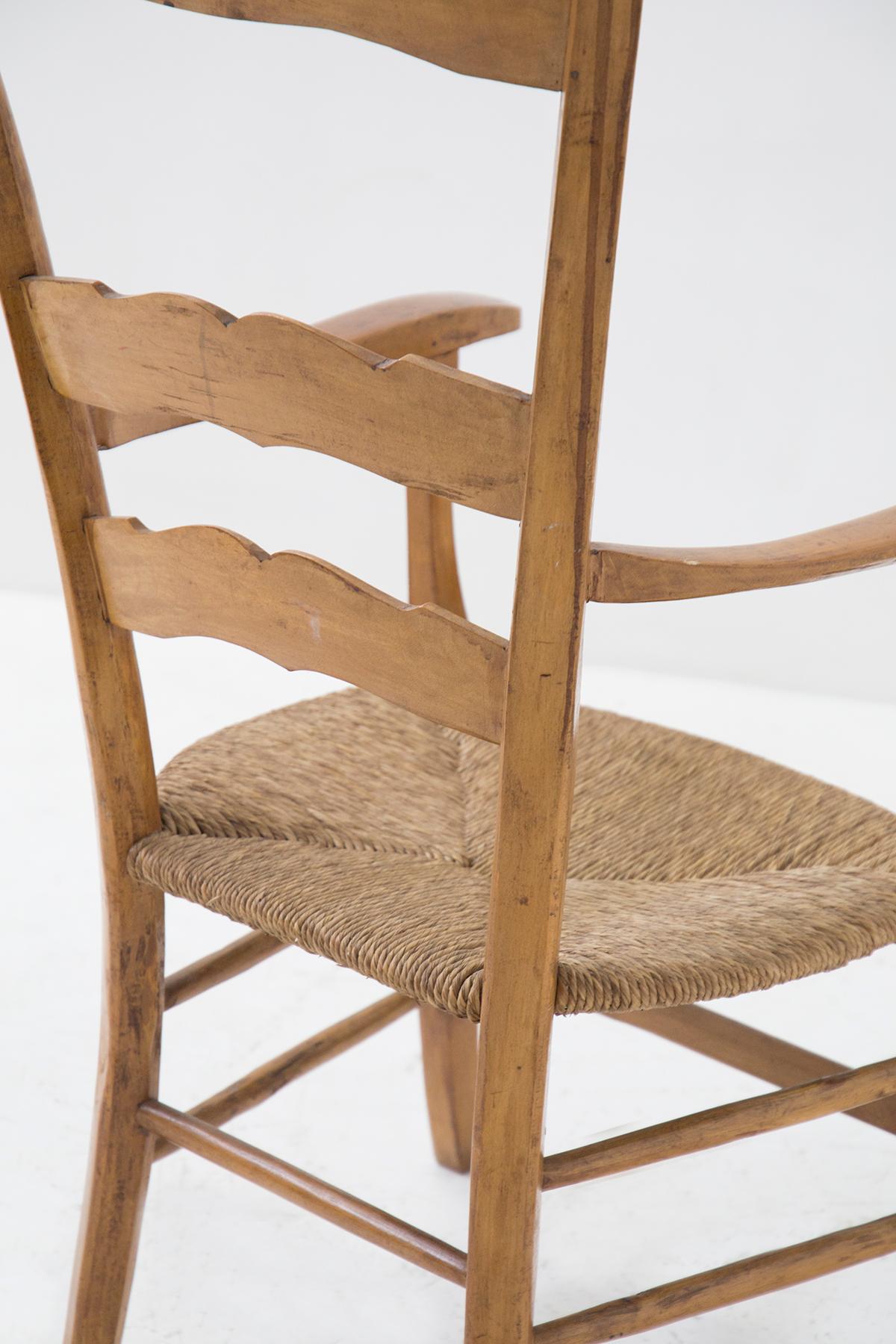 Paolo Buffa Two Head Chairs in Wood and Straw 'Attr.' For Sale 2