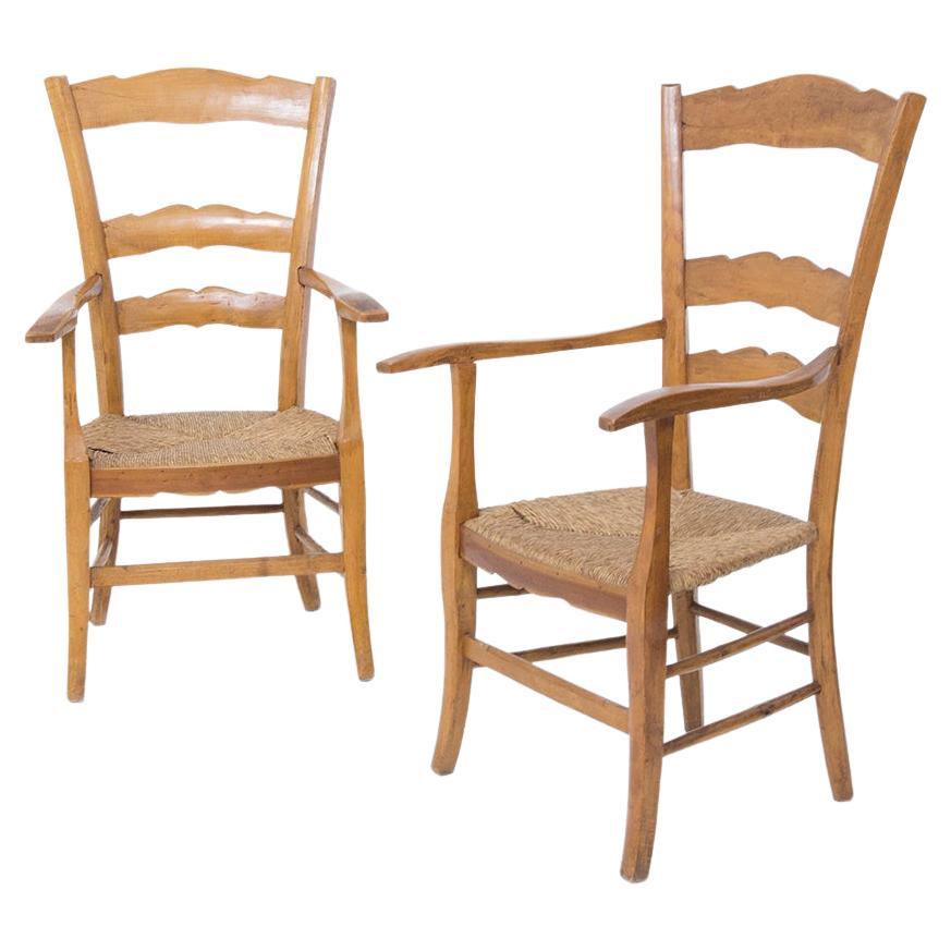 Paolo Buffa Two Head Chairs in Wood and Straw 'Attr.' For Sale