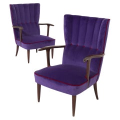 Paolo Buffa Vintage Armchairs in Purple and Red Velvet and Wood