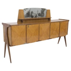 Paolo Buffa Vintage Bar Sideboard in Wood and Figurative Glass 'Attr.'