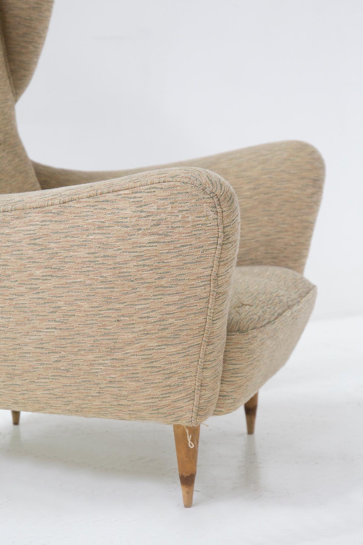 Mid-20th Century Paolo Buffa Vintage Italian Wood and Fabric Armchairs 'Attr' For Sale