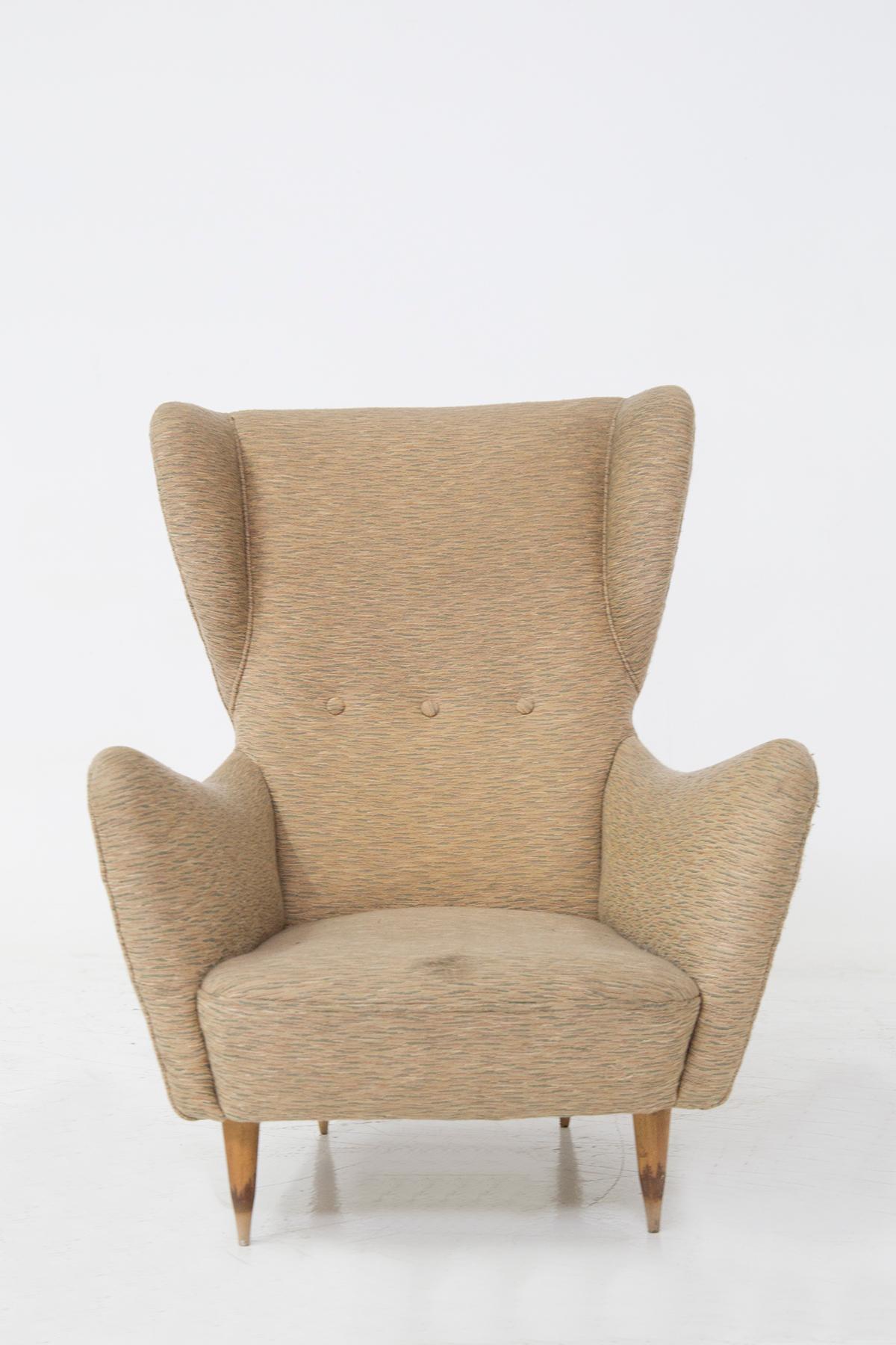 Italienische Vintage-Sessel aus Holz und Stoff von Paolo Buffa 'Attr' im Angebot 2