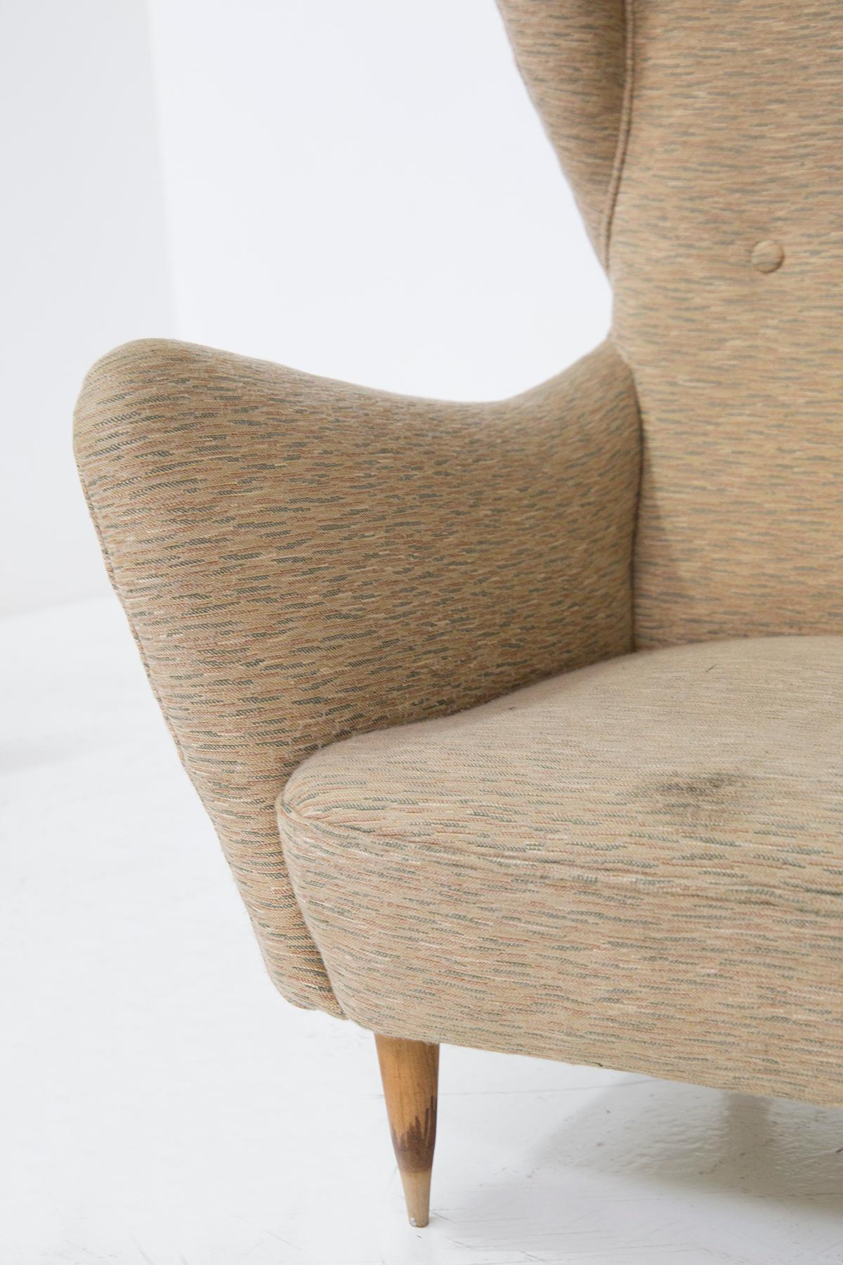 Italienische Vintage-Sessel aus Holz und Stoff von Paolo Buffa 'Attr' im Angebot 3