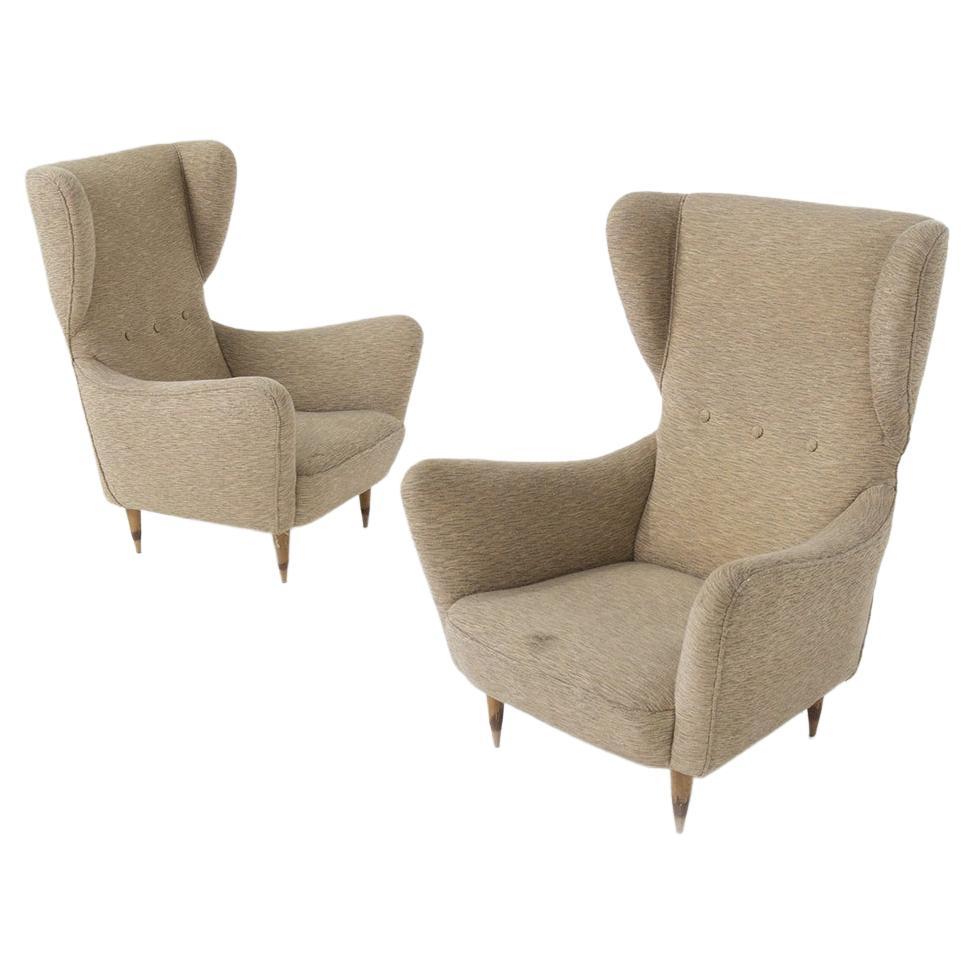 Paolo Buffa Vintage Italian Wood and Fabric Armchairs 'Attr' For Sale
