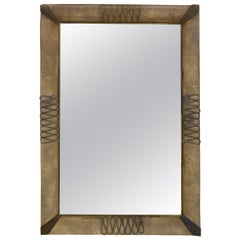 Paolo Buffa Vintage Mirror in Bronze and Iron Netting