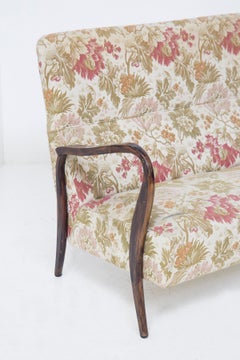 Paolo Buffa Vintage Sofa in Wood and Floral Fabric 'Attr.'