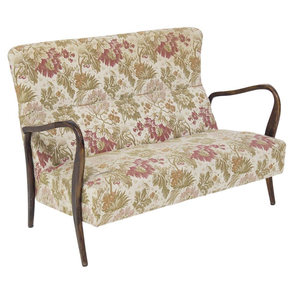 Paolo Buffa Vintage Sofa in Wood and Floral Fabric 'Attr.' For Sale