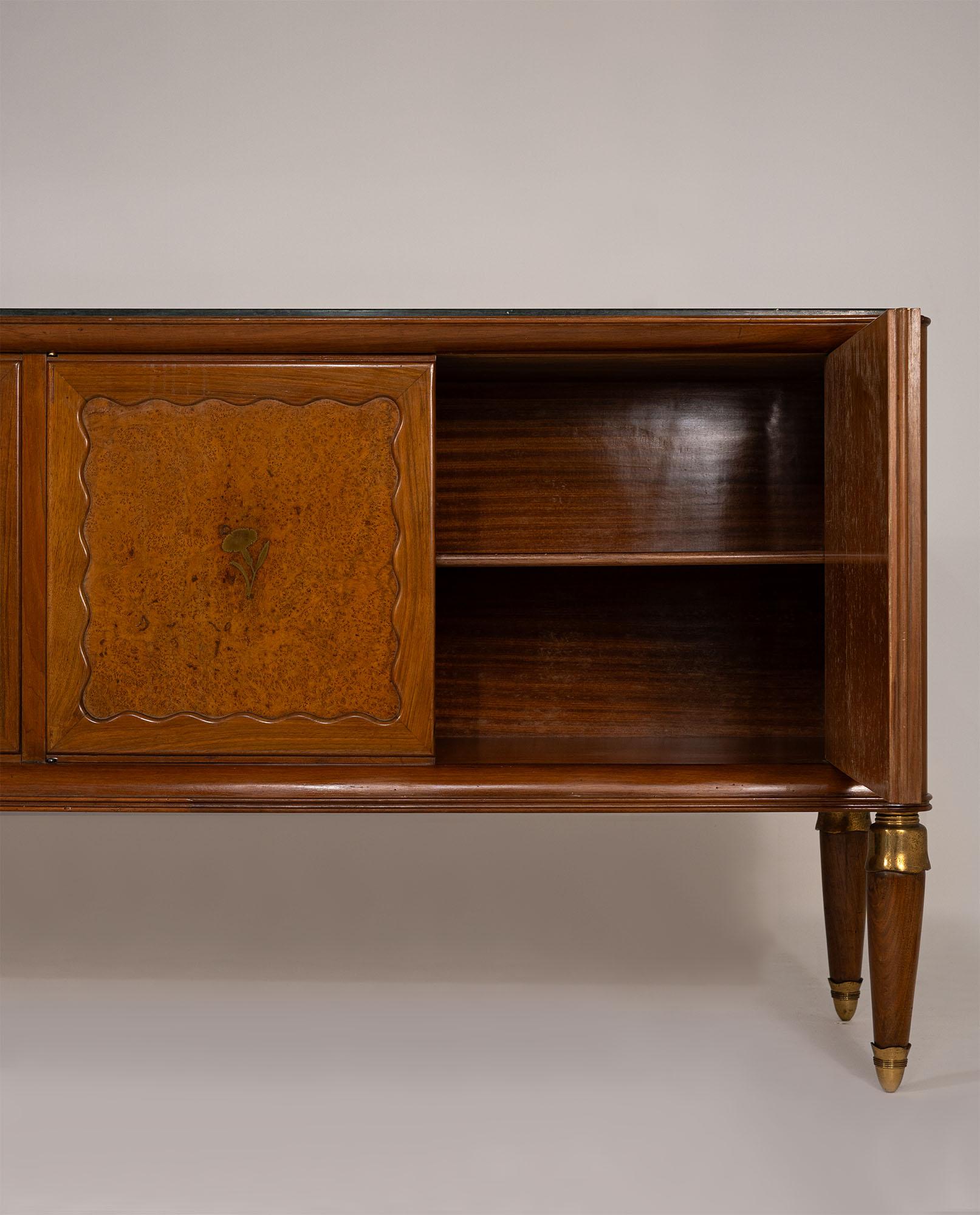 Paolo Buffa Walnut and Birch Burl Sideboard with Marble Top, Italy, 1956 For Sale 3