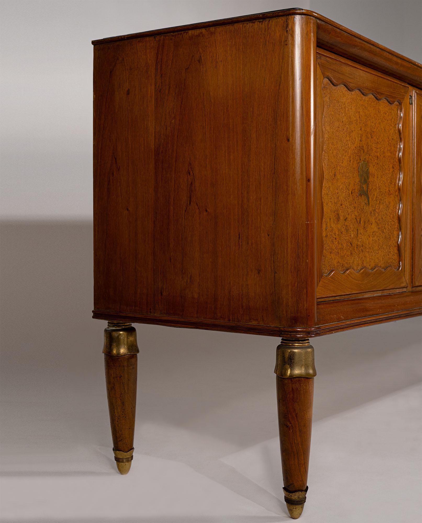 Mid-Century Modern Paolo Buffa Walnut and Birch Burl Sideboard with Marble Top, Italy, 1956 For Sale