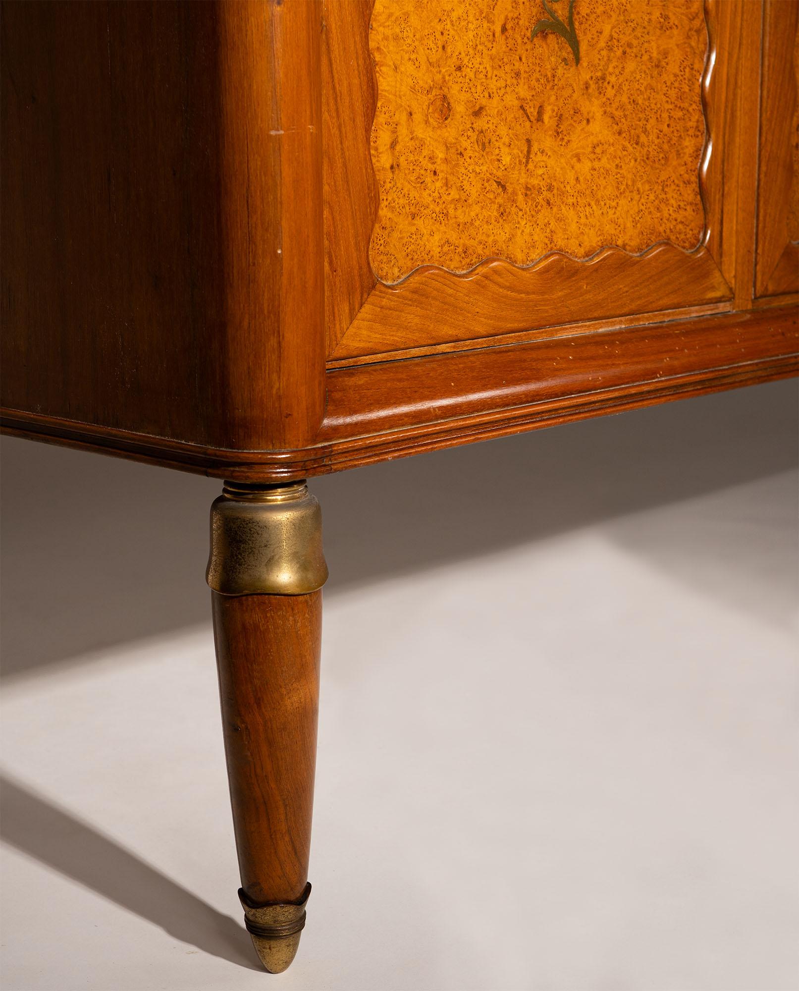 Paolo Buffa Walnut and Birch Burl Sideboard with Marble Top, Italy, 1956 In Good Condition For Sale In Kampen, NL