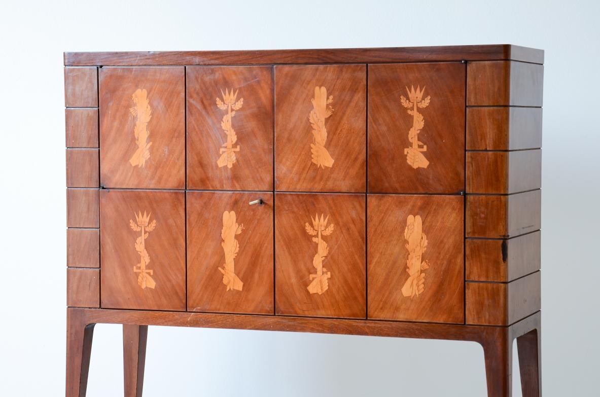 20th Century Paolo Buffa, walnut bar cabinet with maple inlaid front For Sale