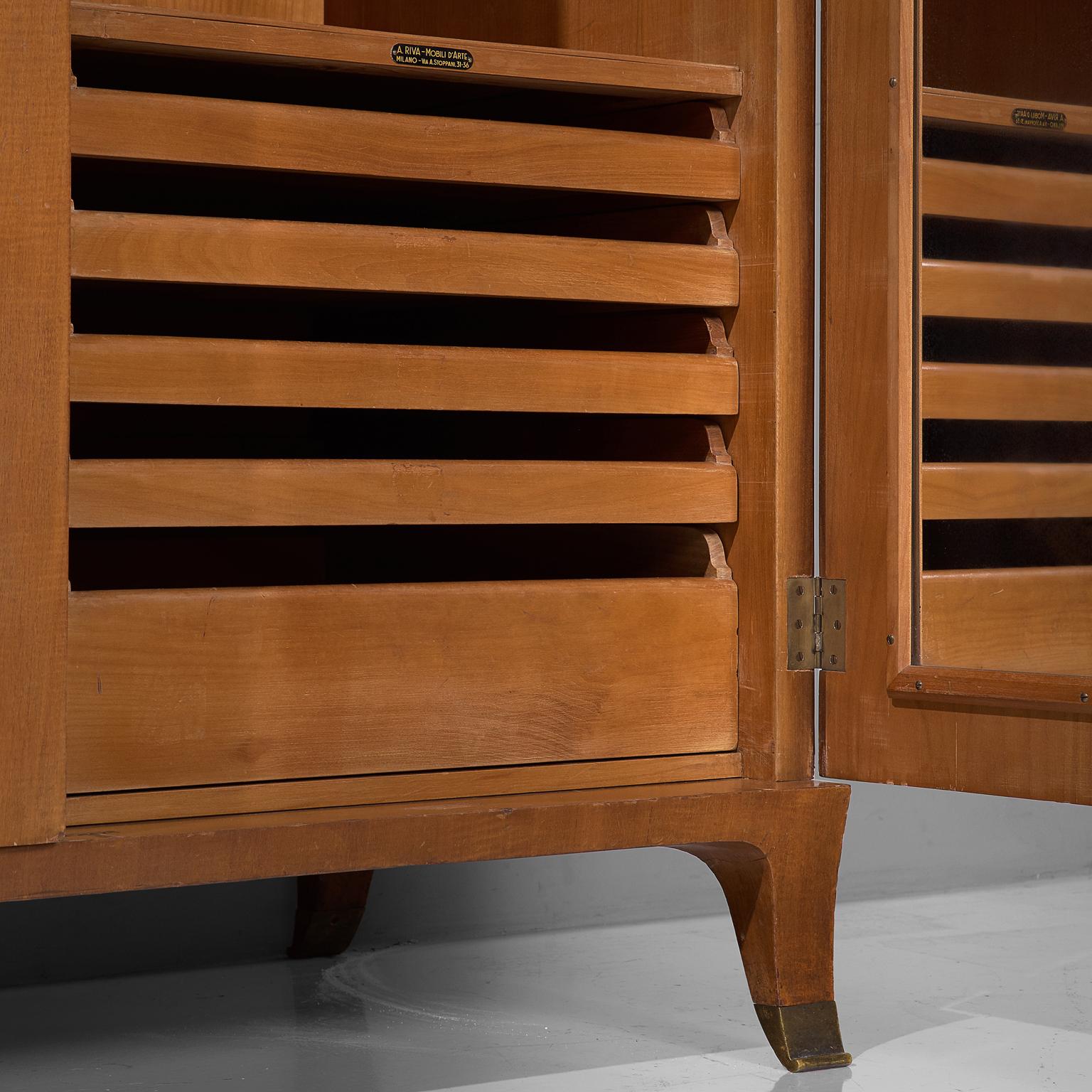 Mid-20th Century Paolo Buffa Wardrobe with Walnut Grissinato Front and Brass Accents  For Sale
