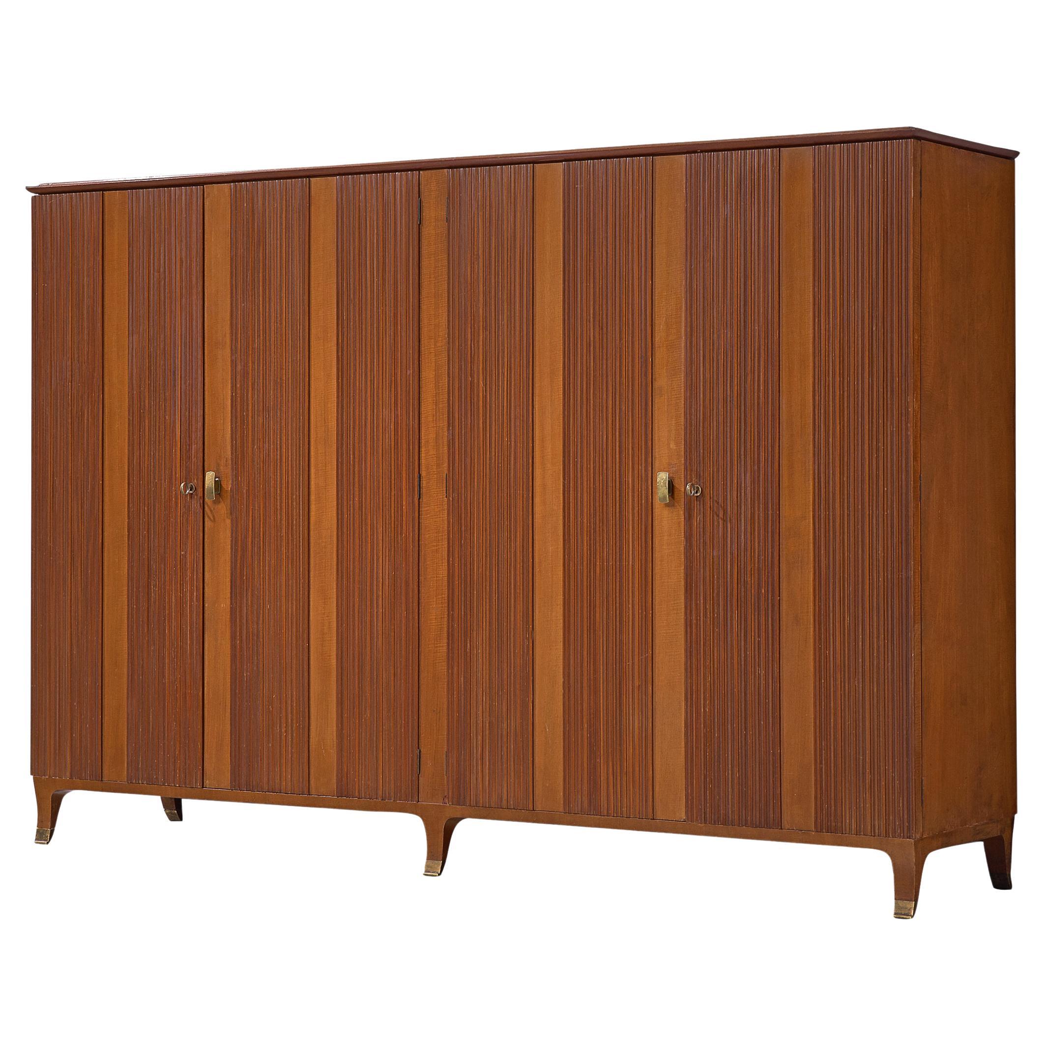 Paolo Buffa Wardrobe with Walnut Grissinato Front and Brass Accents  For Sale