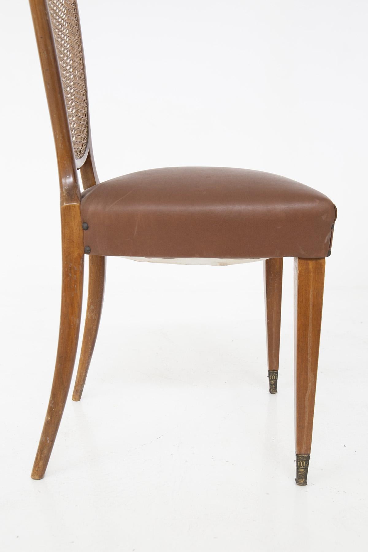 Paolo Buffa Wooden Chairs in Leather and Vienna Straw 4