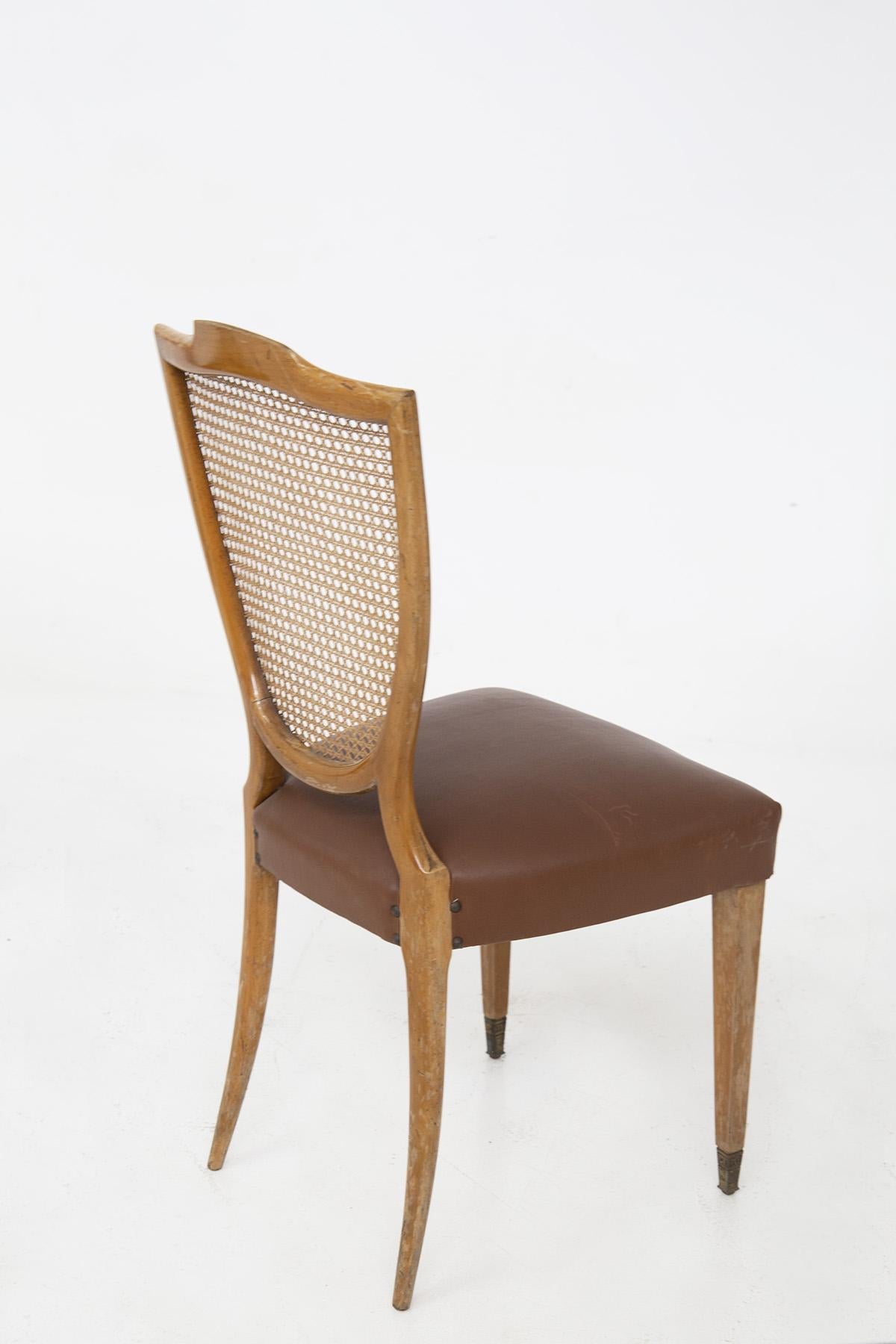 Paolo Buffa Wooden Chairs in Leather and Vienna Straw 5