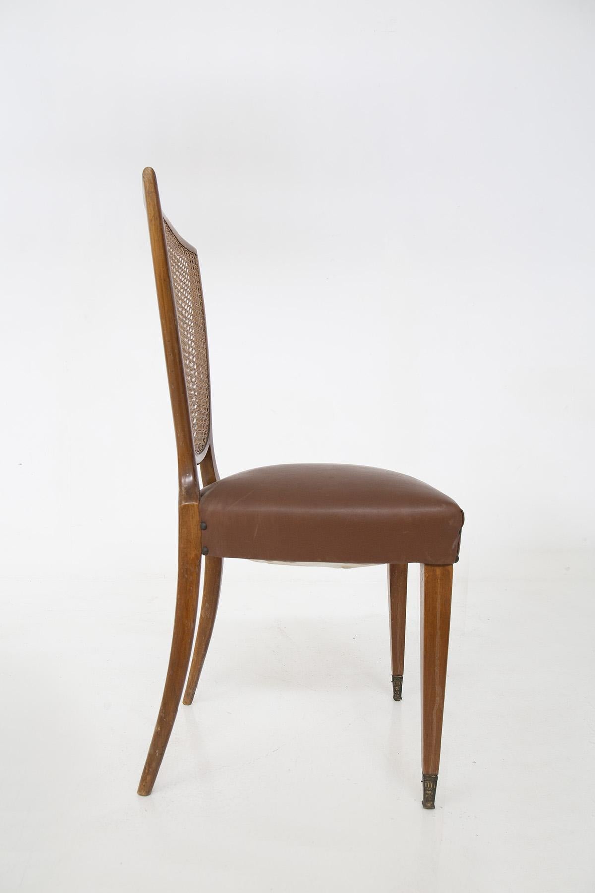 Paolo Buffa Wooden Chairs in Leather and Vienna Straw 6
