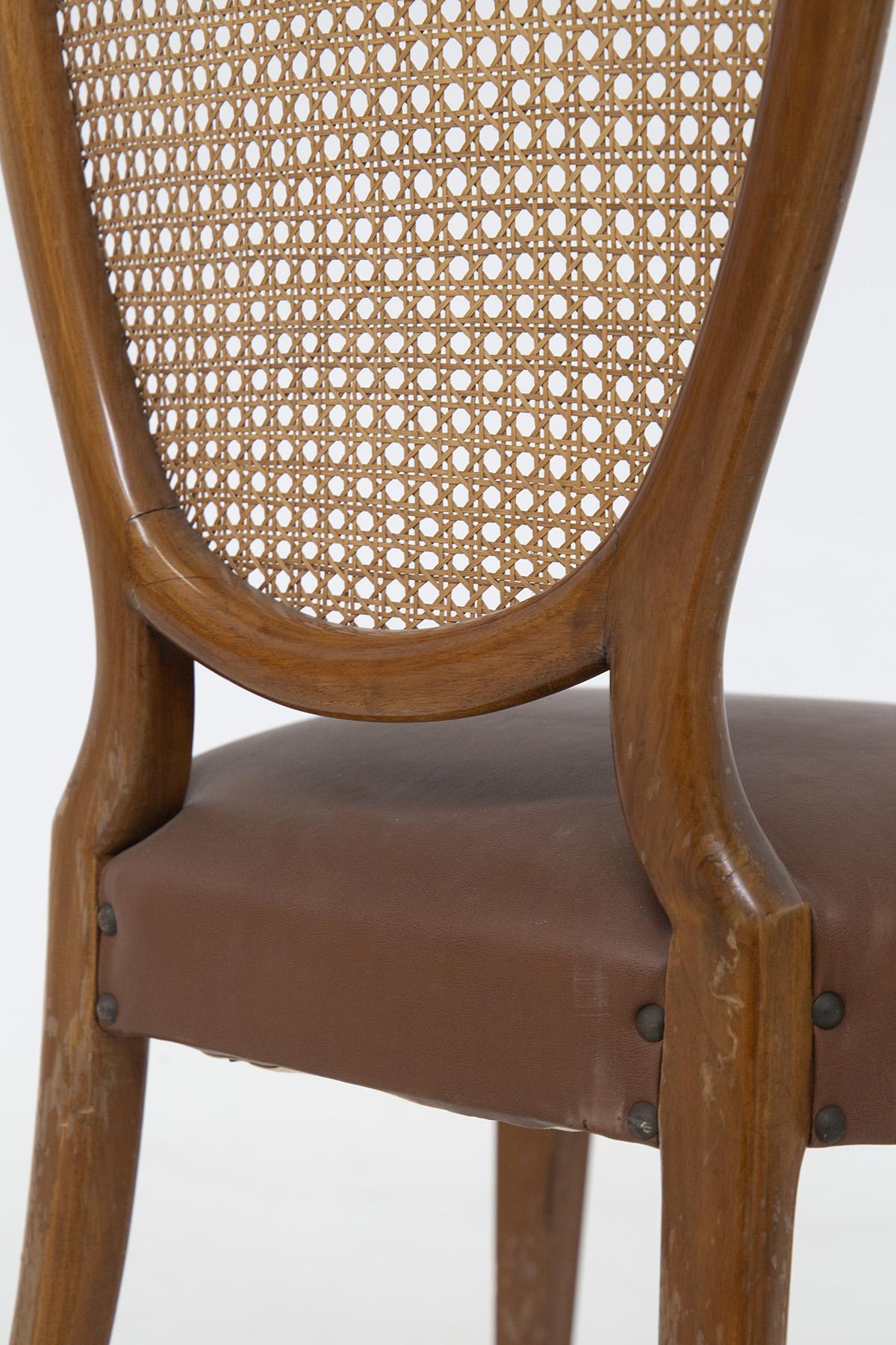 Paolo Buffa Wooden Chairs in Leather and Vienna Straw 2