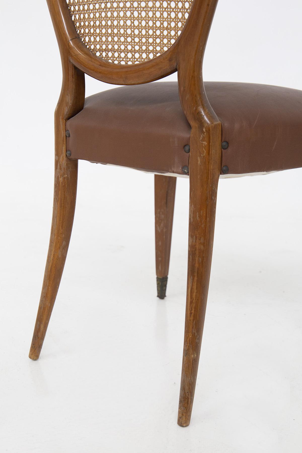 Paolo Buffa Wooden Chairs in Leather and Vienna Straw 3