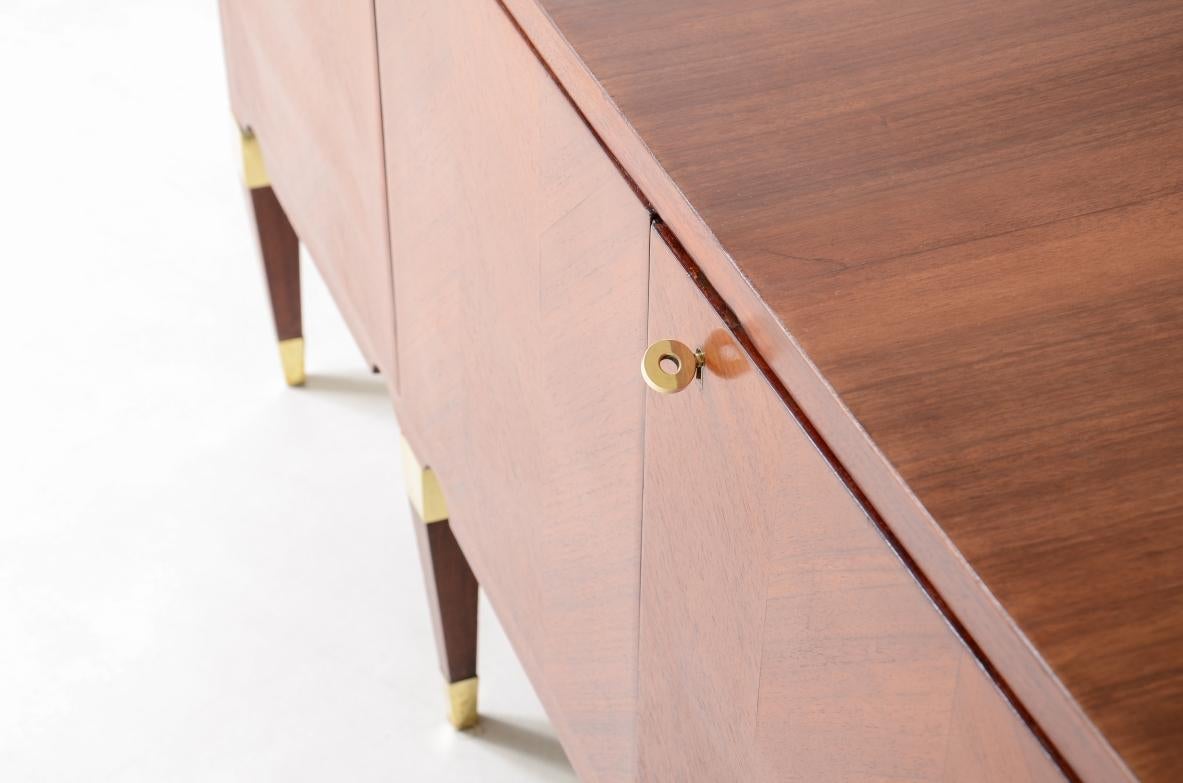 Elegant 4-door walnut cabinet with a herringbone pattern For Sale 1