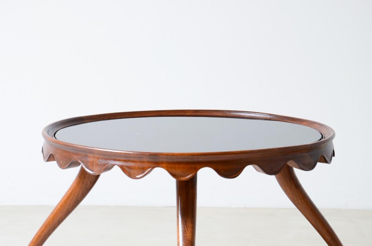 Mid-Century Modern Paolo Buffa's Wooden Coffee Table with Opal Glass Top