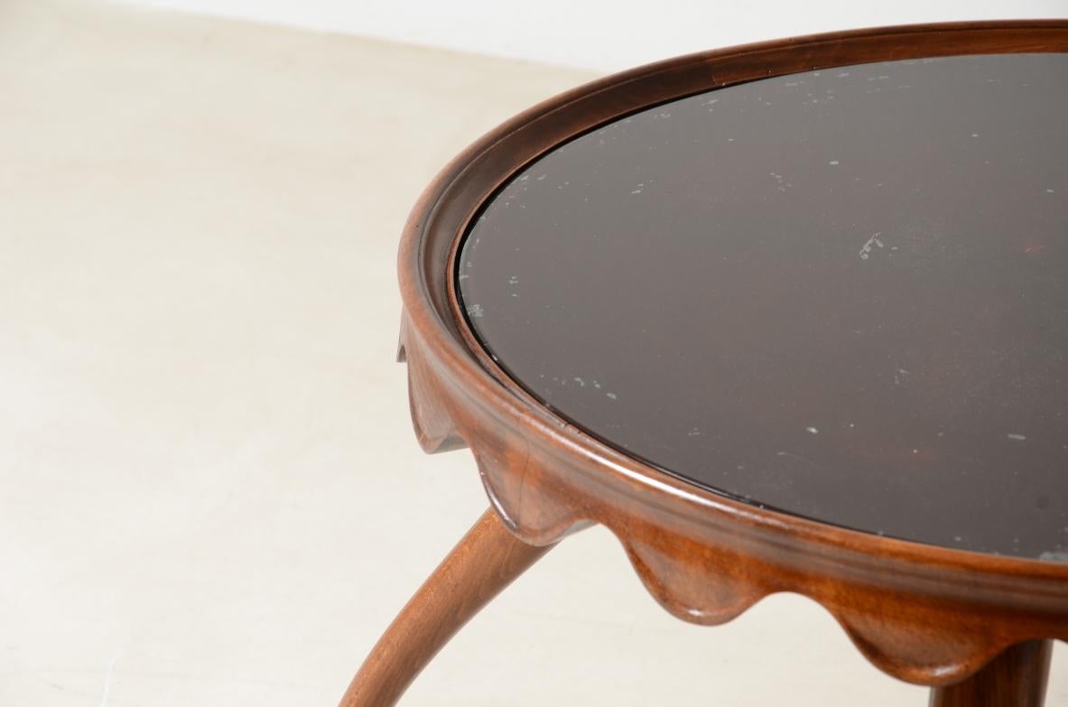 European Paolo Buffa's Wooden Coffee Table with Opal Glass Top
