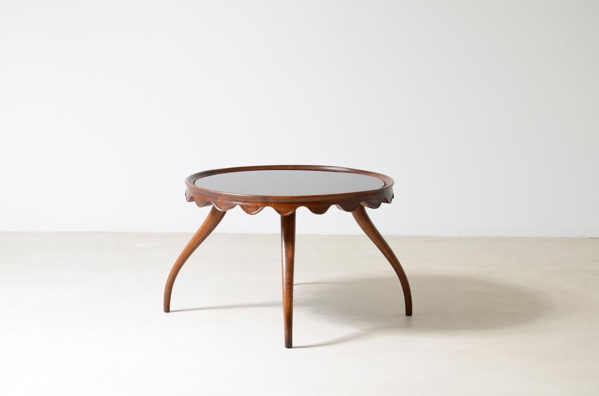 Paolo Buffa's Wooden Coffee Table with Opal Glass Top In Excellent Condition In Milano, IT