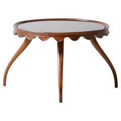 Table basse en bois de Paolo Buffa avec plateau en verre opale 