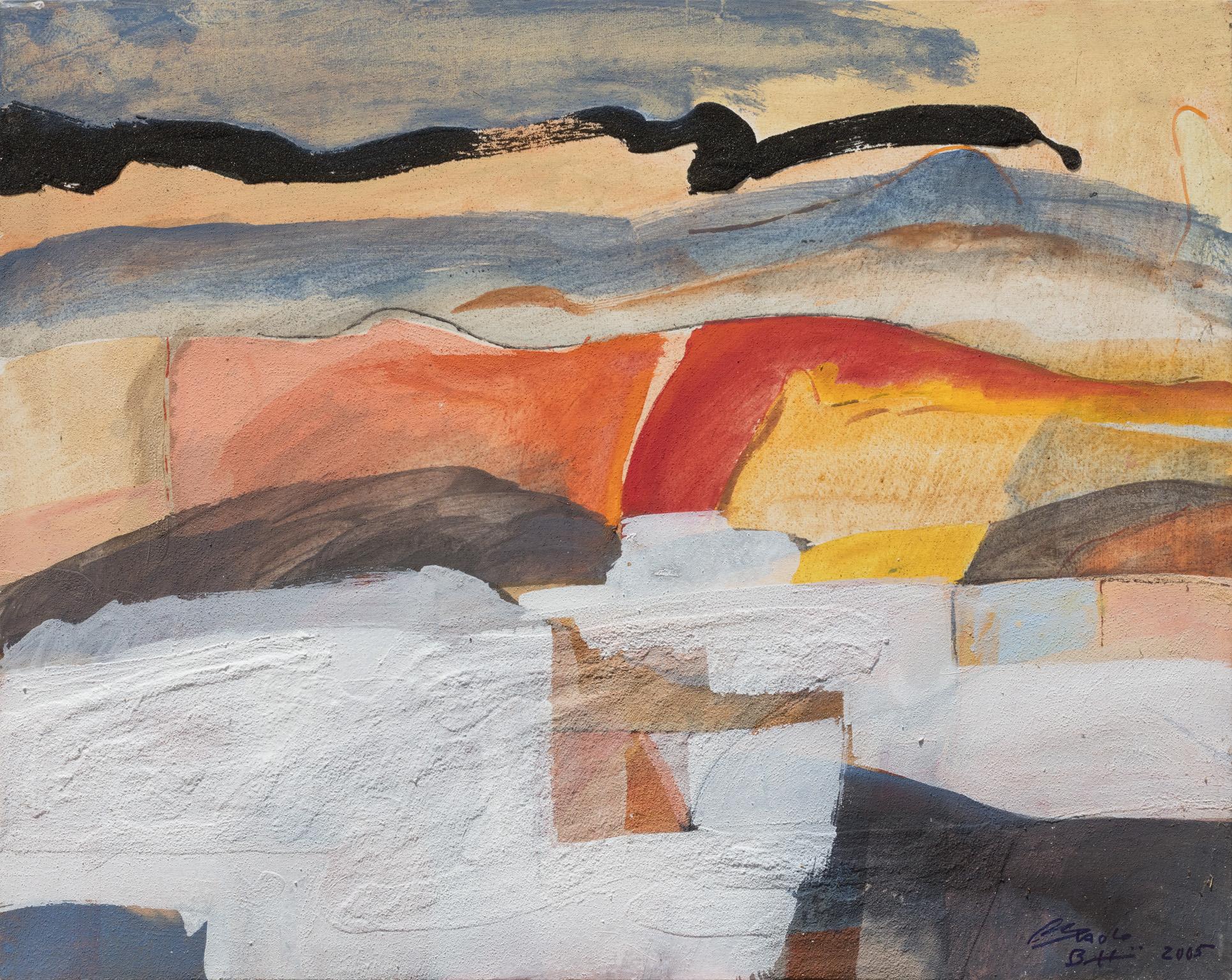 Paolo Buggiani Abstract Painting - Il Passaggio della Nuvola Nera (The Passage of the Black Cloud)