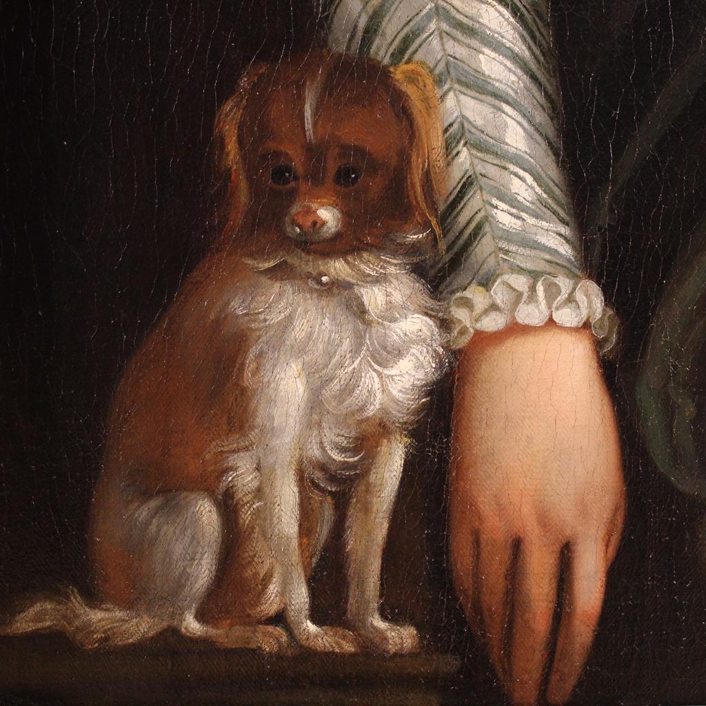 16th Century Oil on Canvas Italian Antique Portrait Painting Lady with Dog, 1580 8