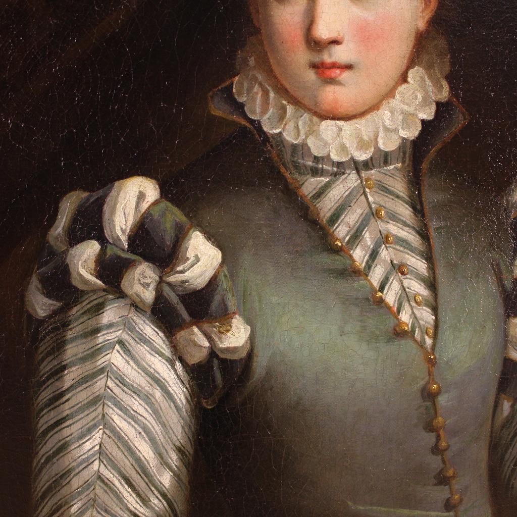 16th Century Oil on Canvas Italian Antique Portrait Painting Lady with Dog, 1580 12
