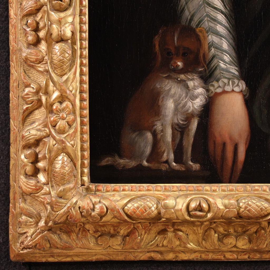 16th Century Oil on Canvas Italian Antique Portrait Painting Lady with Dog, 1580 2