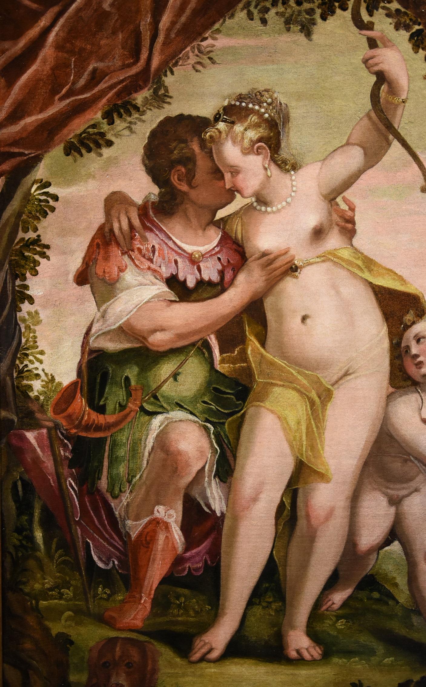 Antichità Castelbarco SRLS is proud to present:

Paolo Caliari known as Veronese (Verona 1528 - Venice 1588) Workshop/cercle
Idyll between Venus and Adonis with Cupid

Oil on canvas
96 x 67 cm - Framed 122 x 92

The subject of this painting is taken