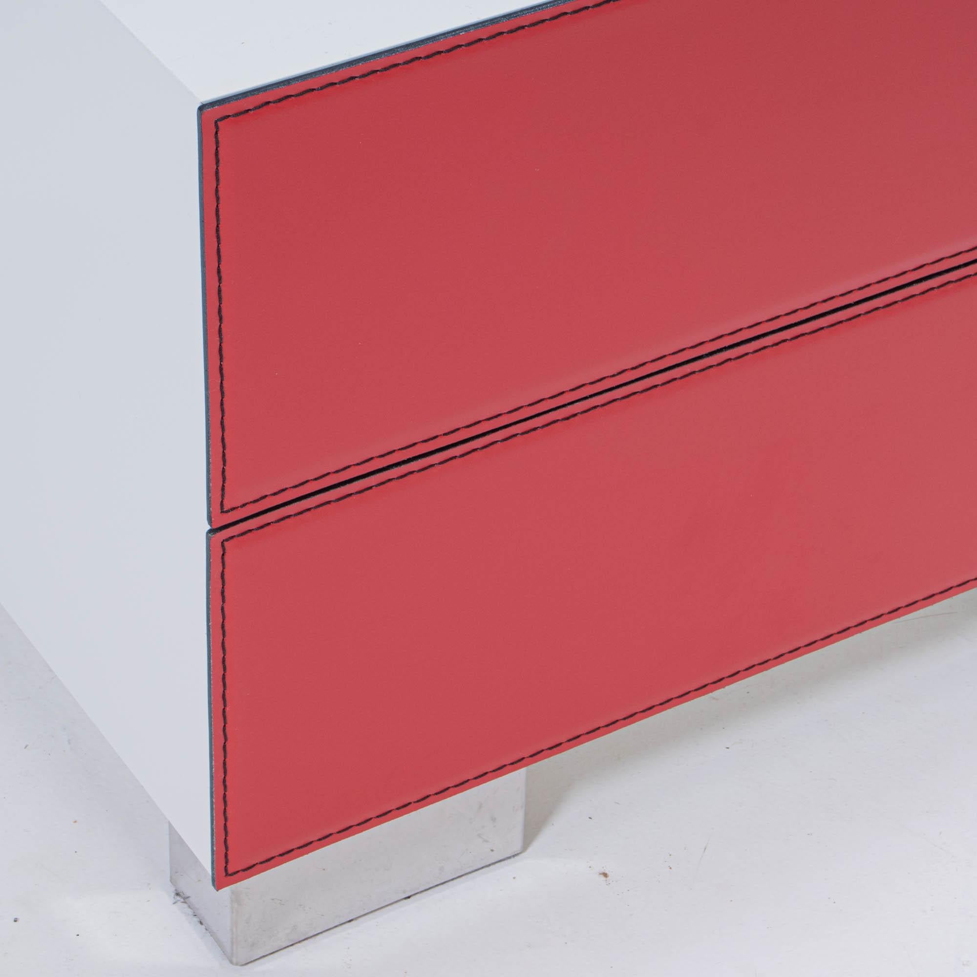 Paolo Cattelan Red Leather Dandy Bedside Table, 2004 In Good Condition In London, GB