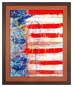 Paolo Corvino Large Oil Painting On Canvas Signed American United States Flag