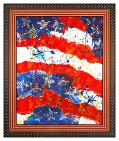 Paolo Corvino Large Oil Painting On Canvas Signed United States Flag Paul Art