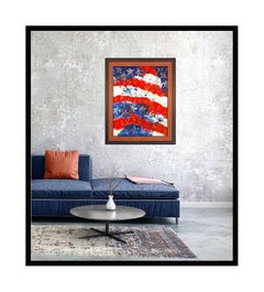 Vintage Paolo Corvino Large Oil Painting On Canvas Signed United States Flag Paul Art