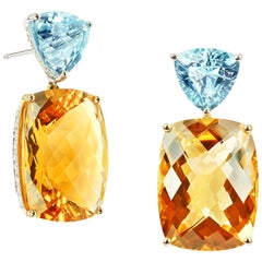 Paolo Costagli 18 Karat Gold Citrine and Aquamarine Earrings with Diamond